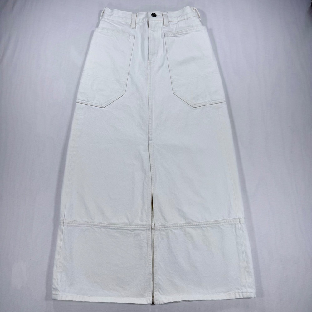 Everlane The Gardener Skirt Cream White Denim Maxi Slit 100% Organic Cotton 24